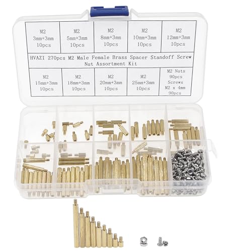270pcs M2 Knurled Round Brass Male-Female Standoffs Screws Nuts Kit - size: 270PCS/M2(Brass)