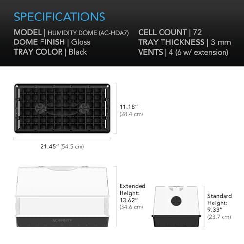 AC Infinity Humidity Dome 6x12, Heavy-Duty 3mm Seed Starter Propagation Kit - size: Large Dome Kit