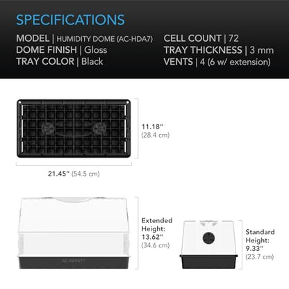 AC Infinity Humidity Dome 6x12, Heavy-Duty 3mm Seed Starter Propagation Kit - size: Large Dome Kit