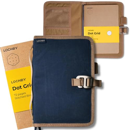 LOCHBY® Field Journal | Planner Cover | Water Resistant Waxed Canvas | Pen Loop | Included Tomoe River Notebook | Perfect for Travel, Art, Bullet Journal - color: Navy, size: A5 Hook
