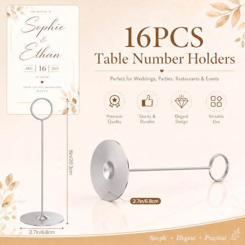 Urban Deco 16 Pieces Table Card Holder 8 inches Table Number Holders Place Steel Card Holders for Photos, Food Signs, Memo Notes, Weddings, Restaurants, Birthdays（Matte Silver） - color: Matte Silver