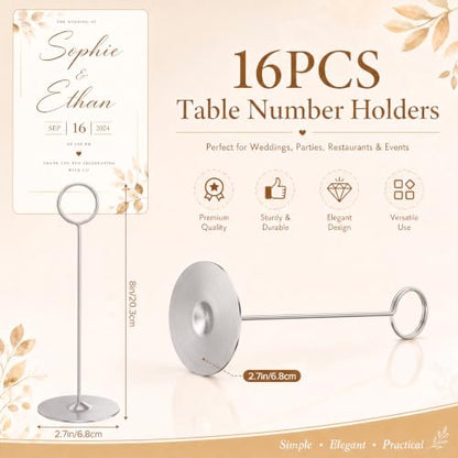 Urban Deco 16 Pieces Table Card Holder 8 inches Table Number Holders Place Steel Card Holders for Photos, Food Signs, Memo Notes, Weddings, Restaurants, Birthdays（Matte Silver） - color: Matte Silver