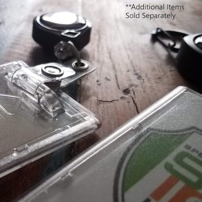 Slim Heavy Duty Badge Holders - Hard Plastic Clear Polycarbonate (Holds 1 Card) - Rigid Top Load Single Card Case - Vertical with Easy Access Thumb Slide Hole and ID Protection by Specialist ID - size: 1 Sold Individually