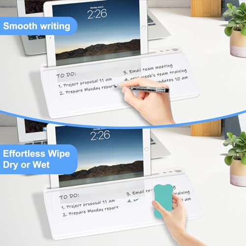 Desktop Glass Whiteboard with Storage, Desk Dry Erase White Board Stand - color: Organizer-all White