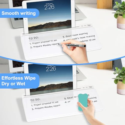 Desktop Glass Whiteboard with Storage, Desk Dry Erase White Board Stand - color: Organizer-all White