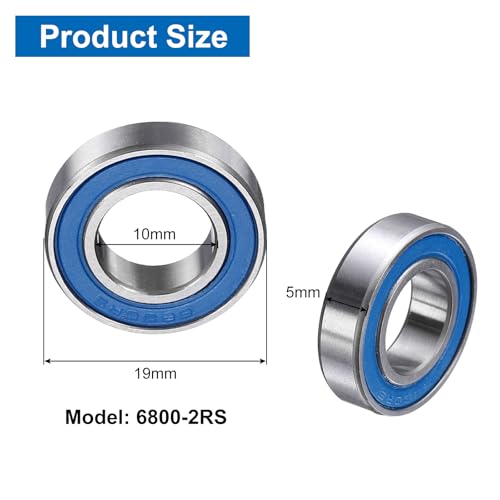 uxcell 8 Pcs 6800-2RS Deep Groove Micro Bearing, 10x19x5mm Chrome Steel - size: 6800-2RS