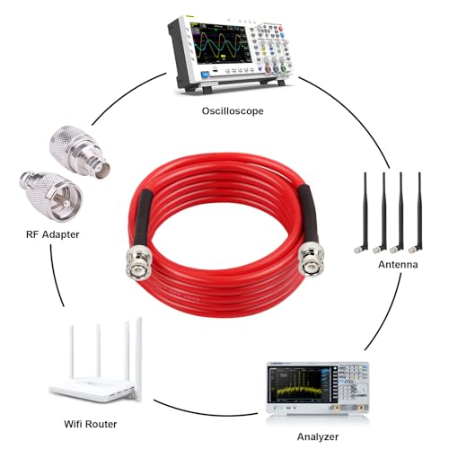 MOOKEERF BNC Male Coaxial Cable - 50 ohm Ultra Low Loss RG8X Coax Cable for Antenna, RF Radio, Modem, Oscilloscope, Spectrum Analyzer, Signal Generator (10FT) - size: 10FT