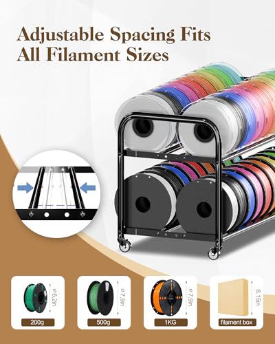 3D Printer Filament Storage Rack with Wheels, Rolling Cart, 40+ Spool Shelf - color: Large