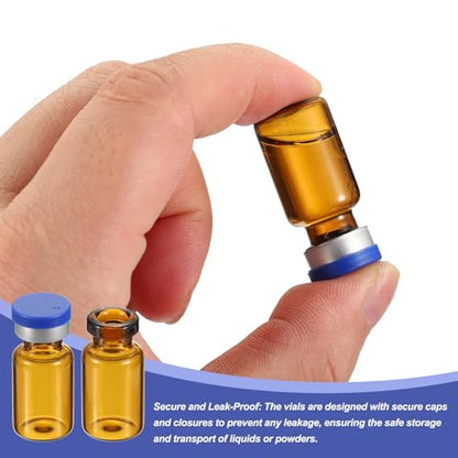 PATIKIL 2ml Sample Vials, 100 Pack Lab Empty Vials with Butyl Rubber Stopper Crimp Top Caps and Labels Borosilicate Glass Vial, Amber - color: Amber, size: 2ml