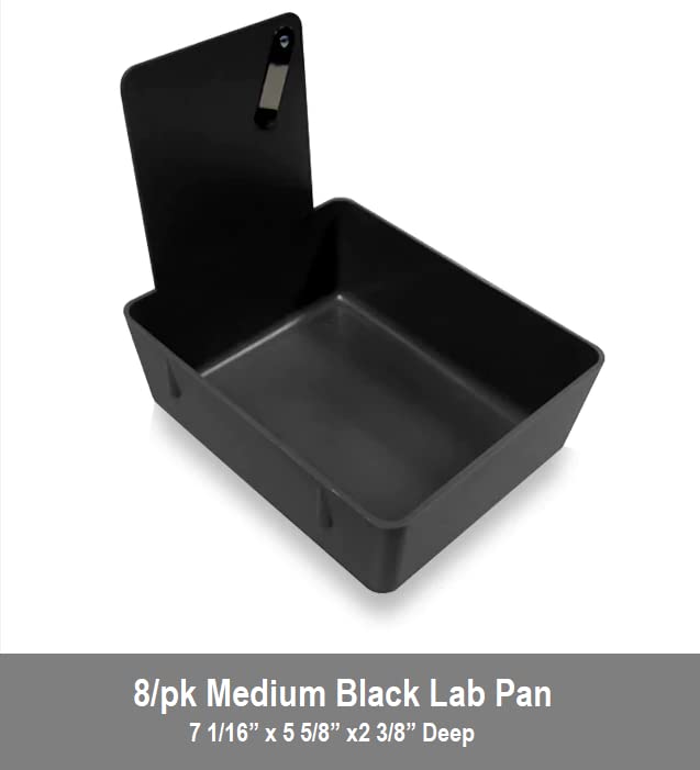 8/Pk Medium Medical Pro Lab Pan Dental Working Lab Pan Plastic with Stainless Steel Clip (Black) - color: Black