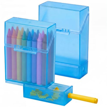 Clabby 2 Pcs 2 in 1 Plastic Crayon Box with Sharpener Holds 24, Blue - color: Blue