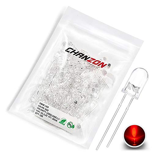 CHANZON 100 pcs 5mm Red LED Diode Lights(DC 2V 20mA) - color: C) Red, size: 5mm Round Top