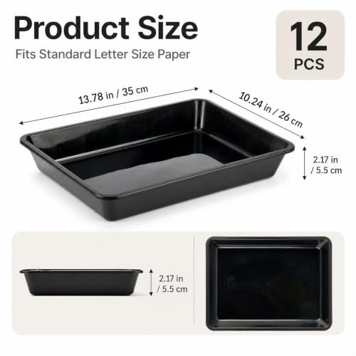 Defresit 12 Pcs Letter Size Flat Storage Paper Trays for Classroom - color: Black