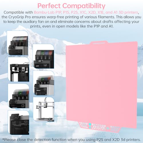 BIQU CryoGrip Pro Glacier Plate for Bambu-Lab X2D,P2S,P1P,P1S,X1C,X1E,A1 - color: Glacier Pink, size: X2D/P2S/P1/X1/A1