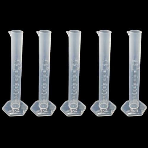 5PCS 10ml Measuring Cylinder, Plastic Transparent Graduated Cylinder, Science Test Tube Flask, 2-Sided Bule Measuring Lines Graduated Cylinder Beaker - size: 10ml