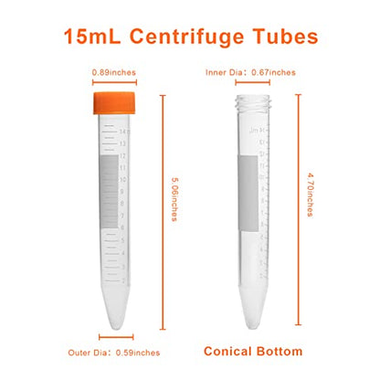 PEKYBIO 15ml Centrifuge Tubes with Leak-Proof Screw Cap, Sterile Plastic Test Tubes Conical Bottom, 50Pcs - size: 15ML Concial Bottom