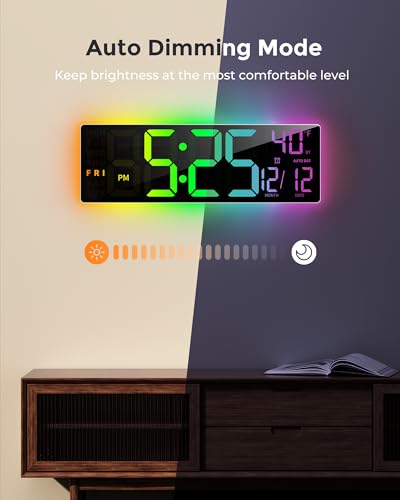 EASYERA 16.5" Large Digital Wall Clock with BT Sync, 11 RGB Lights - size: 15.98 inches