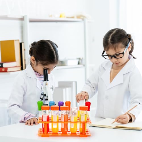 ZENFUN 12 Pieces Jumbo Test Tubes with Stand, Plastic Test Tubes for Primary Science, 5 Pieces Jumbo Test Tubes, 6 Pieces Liquid Droppers Silicone and 1 Piece Storage Stand, Multi-Color