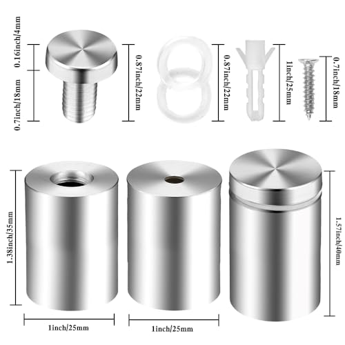 Standoff Screws for Acrylic Signs - Metal Mounts (1x1.57in) - size: 1x1.57 in (12 Pcs)