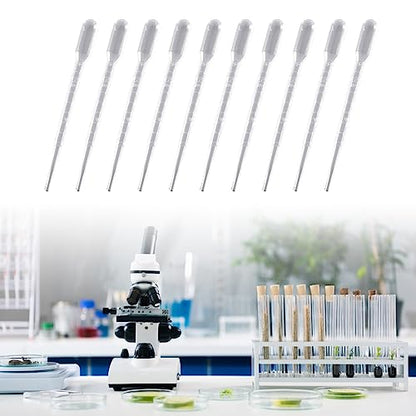 100x Disposable Pipettes 0.2/0.5/1/2/3/5ML Plastic Transfer Pipette Practical Pipettes Dropper for Science Experiments, 6.5cm