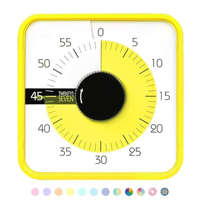 TWENTY5 SEVEN 7.5-Inch Visual Timer, Battery-Free 60-Minute Countdown Clock - color: Yellow