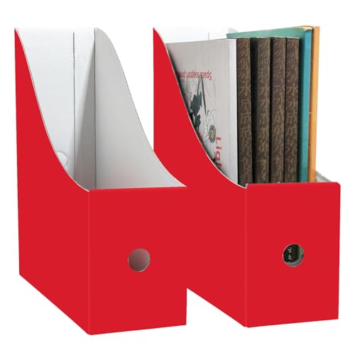 Limitliho 2 Pack Red Cardboard Magazine Holder for Desk or Shelves - color: Red
