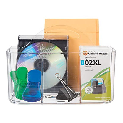 mDesign School Supplies Desk Organizer Tote for Scissors, Pens, Pencils, Notepads, Markers, Highlighters, Tape - Small, Clear