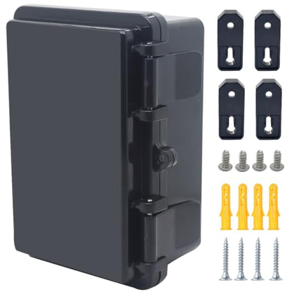 Junction Box, Hinged Black Cover IP67 Waterproof ABS Project Box with Mounting Plate Electrical Box Enclosure with Wall Bracket 5.9 x 3.9 x 2.8inch(150x100x70mm) - color: Black, size: 5.9"x3.9"x2.8"