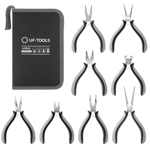 SOONAN 8 Pieces Mini Pliers Set, Jewelry Making Tools with Needle Nose Pliers, Wire Cutters, Round Nose Pliers, Bent Nose Plier - color: 8 Pieces Gray