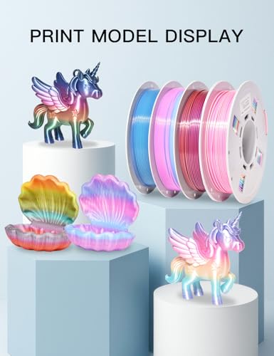 PINBALL Silk Rainbow & Crystal Rainbow PLA Filament 1.75mm, 3D Printer Filament Fast Color Change, Fit Most FDM Printers, 250g Spool, 4 Rolls - color: Pla-250g*4-silk&crystal Rainbow, size: PLA-250g*4