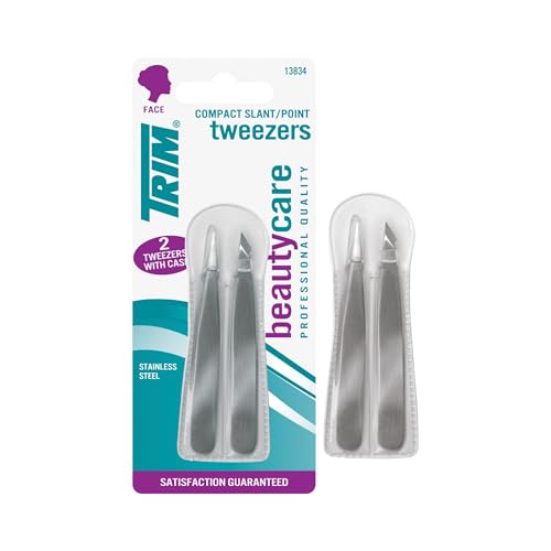 TRIM Beauty Care Tweezer Duo Professional Stainless Steel Slant Point Tips - size: 2 Piece Set
