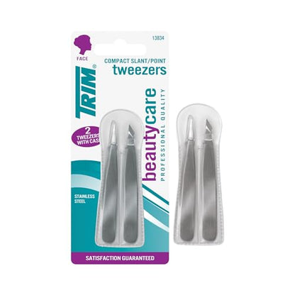 TRIM Beauty Care Tweezer Duo Professional Stainless Steel Slant Point Tips - size: 2 Piece Set