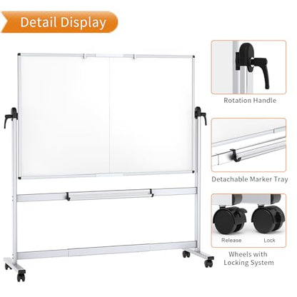 VIZ-PRO Rolling Whiteboard, 72" x 40" Mobile White Board with Stand - size: 72"W x 40"H
