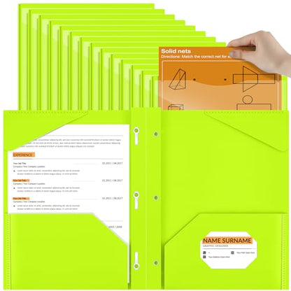 Henoyso 36 Pcs Plastic Folder with Clear Front Pocket, Fluorescent Green - color: Fluorescent Green