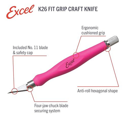 Excel Blades #11 Blade Fit Grip Craft Knife, Rubber Grip, Pink - color: Pink
