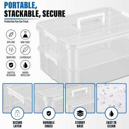 CraftGenes 2-Tier Clear Craft Storage Box with Handle