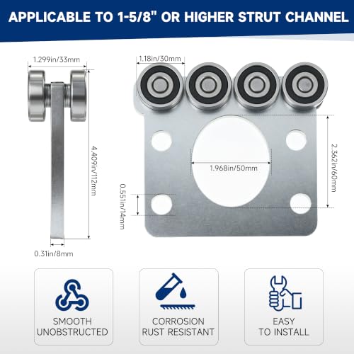 8 Wheel Trolley Assembly Rollers.Eight Bearing Trolley Assembly.The top of the Trolley has Room for Set Screws, Allowing the use of a 1-5/8" high Strut Channel or Higher Metal Strut Channel. - style: D-8Wheel Trolley 2pcs
