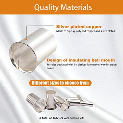 mankk 305PCS Silver Plated Copper Wire Ferrules Kit - color: 305PCS