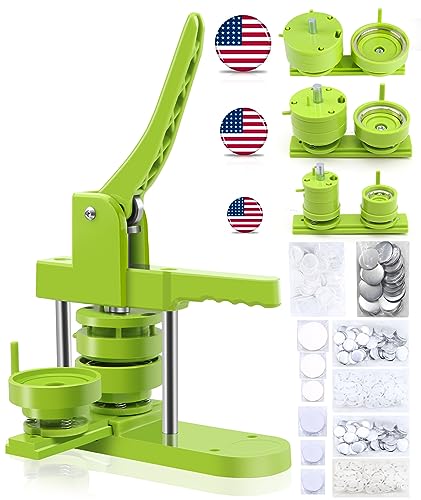 Happizza Button Maker Machine Multiple Sizes, Pin Maker Machine 1.25+2.25+3 inch, Interchangeable Button-Models Badge Button Press Machine with 300 Sets 32+58+75mm Button Maker Supplies&Circle Cutter - size: Green 1.25+2.25+3 inch (300 Sets)