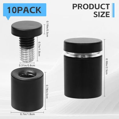 10 Pack Standoff Screws,Black Sign Standoff Wall Mounts for Acrylic Hanging Picture Frame,Stainless Steel Advertising Screws Kit(3/4 x 1 Inch)