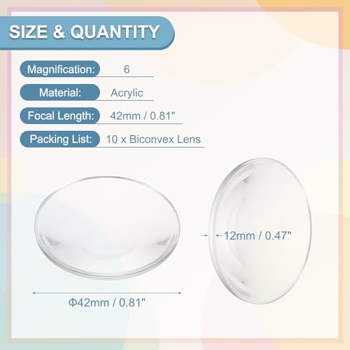 PATIKIL 10 Pack Biconvex Lens, 42mm Dia. 42mm Focal Length Aspheric Optical Lenses Magnifier Paperweight Acrylic Double Convex for DIY Office Desk Home Science Experiment Telescope - size: 42mm Dia. x 42mm Focal Length