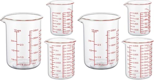 Ackers High Borosilicate Glass Measuring Cup Set with Pour Spout,60ml(2OZ),120ml(4OZ), 250ml(8OZ) Glass Measuring Beaker for Kitchen or Restaurant, Easy to Read (Pack of 2) - size: 60ml/120ml/250ml Measuring Cup Set (Pack of 2)