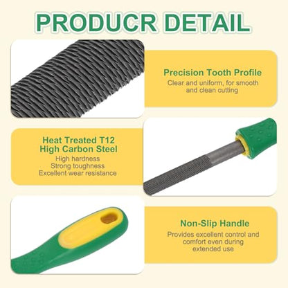 HARFINGTON 8" Round Fine Cut File Double Cut Teeth Fine Metal File High Carbon Steel T12 with Plastic Handle for Metal Wood Finishing Roughing, Grey/Yellow-Green - size: 8", style: Fine Cut