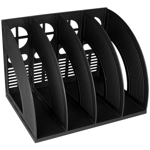 SAYEEC Sturdy Magazine Holder 4 Compartments Plastic Desktop File Organizer File Dividers Office Organizer Storage Document Magaizne Rack Display Box (Black) - color: Black-4 Sections