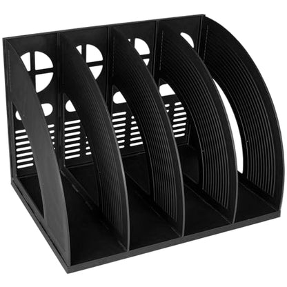 SAYEEC Sturdy Magazine Holder 4 Compartments Plastic Desktop File Organizer File Dividers Office Organizer Storage Document Magaizne Rack Display Box (Black) - color: Black-4 Sections