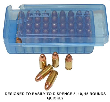 MTM Case-Gard P50SS-9M-24 Side Slide Ammo Box, 50 Round 9mm Luger 380 ACP 30 Luger 30 S Carry 32 S&W 9mm Makarov, USA Made, Clear Blue - color: Clear Blue