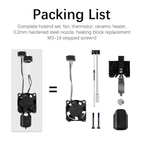 Bamboo Lab P1 Hotend Assembly Complete with Stainless Steel 0.2mm Nozzle,Ceramic Heater,Thermistor, Cooling Fan,Silicone Sock for P1S P1P 3D Printer Extruder Heating Block Replacement - size: 0.2MM, style: P1 Series