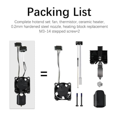 Bamboo Lab P1 Hotend Assembly Complete with Stainless Steel 0.2mm Nozzle,Ceramic Heater,Thermistor, Cooling Fan,Silicone Sock for P1S P1P 3D Printer Extruder Heating Block Replacement - size: 0.2MM, style: P1 Series