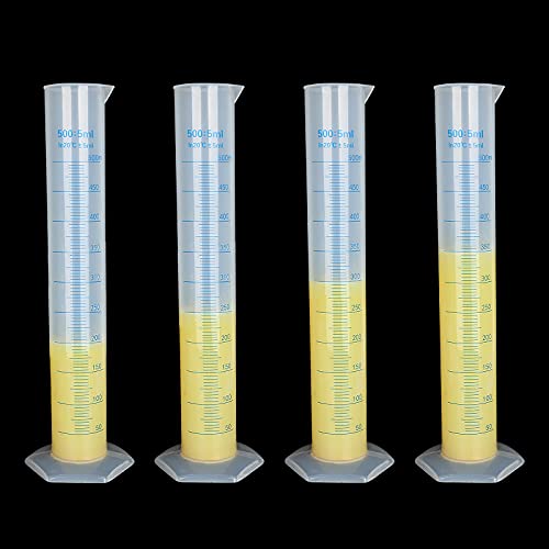 4 Pack 500 ML Plastic Graduated Cylinders with Pour Spout - size: 500ml
