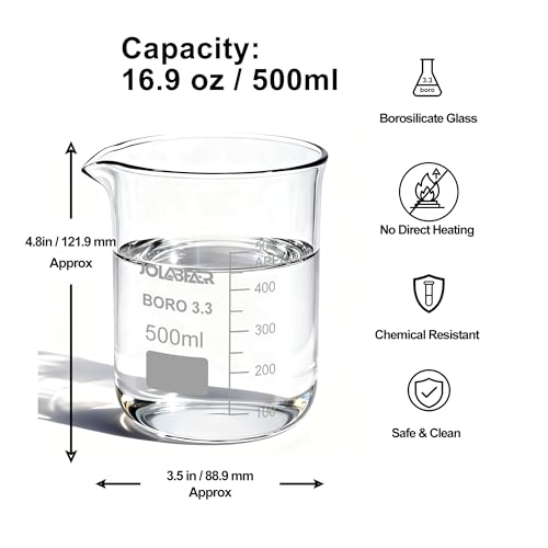JOLABEAR 8-Pack 500 mL 3.3 Borosilicate Glass Lab Beakers, Griffin Low Form - size: 500ml 8pcs